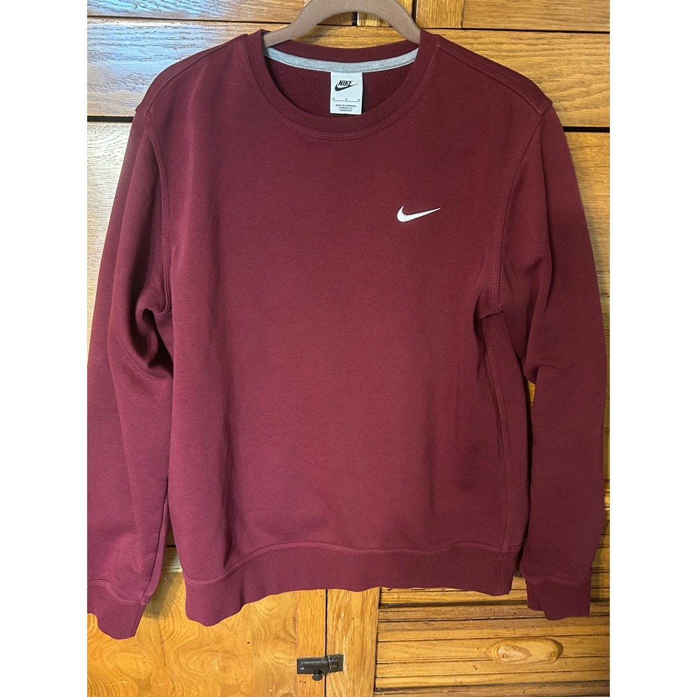 Nike Y2K Streetwear Fleece Crewneck Sweatshirt Burgundy Maroon Swoosh Pullover